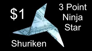 Easy Money Origami 3 Pointed Shuriken 手裏剣 1 Dollar Ninja Throwing Star MoneyGami Design © #DrPhu