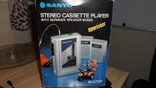 Boxed and still working 1983 SANYO STEREO CASSETTE PLAYER SPORTSTER WITH SPEAKERS