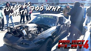 700WHP TURBO LS Miata \u0026 ZERO Traction | Twin Turbo 5.0 Mustang