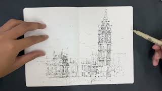 How i draw Big Ben in London | Urban sketching tutorial
