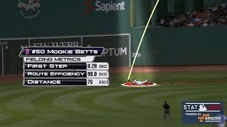 CLE@BOS: Statcast tracks Betts' sliding grab