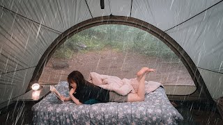 Solo camping in Heavy rain. Lying in a tent all day listening to the sound of pouring rain. asmr