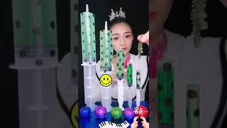 ASMR Drinking  colorful, EATING CRUNCHY ICE with honey Jelly eating show