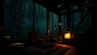 Goodbye Fatigue to Sleep well w/Torrential Rain & Fireplace🔥on Old Tree House in mystery forest