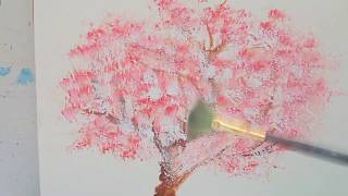 桜の花風景の描き方の実例を、インターネット絵画教室３分動画で解説