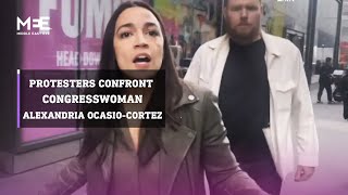 Pro-Palestine protesters confront congresswoman Alexandria Ocasio-Cortez