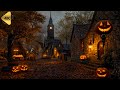 Cozy Autumn Village Halloween Ambience with Relaxing Crackling Fire and Crunchy Leaves, White Noise🍂