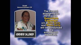 Genevieve Callender ~ Short Obituary