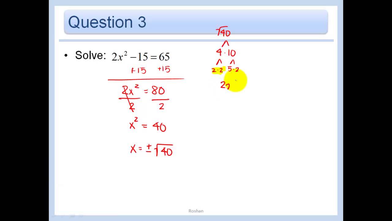 4.5 - Solving Quadratic Equations By Finding Square Roots - YouTube