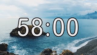58 minute timer with Calm and Soft Music and sea wave cinematic background