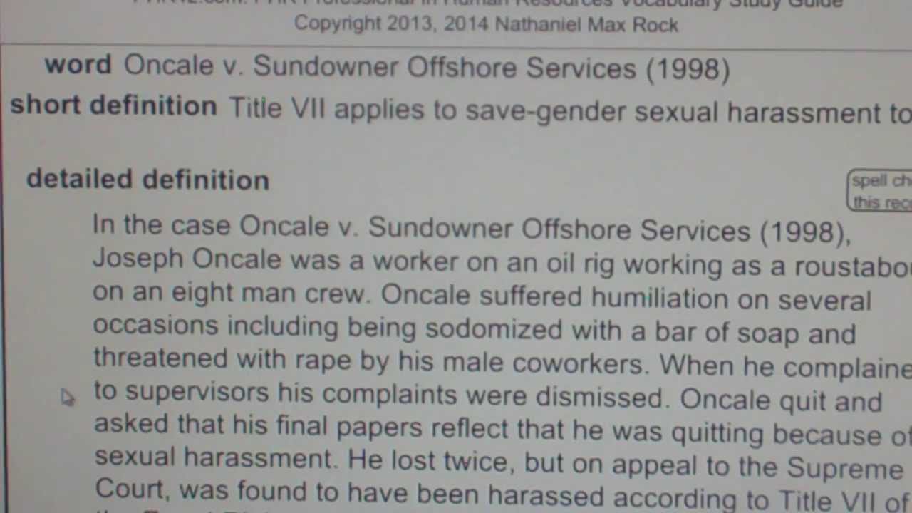 Oncale V. Sundowner Offshore Services (1998) PHR SPHR Human Resources ...