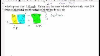 Wk-9 Linear Systems Word Problems (Easy) - Plane Files w/Wind and against/Wind