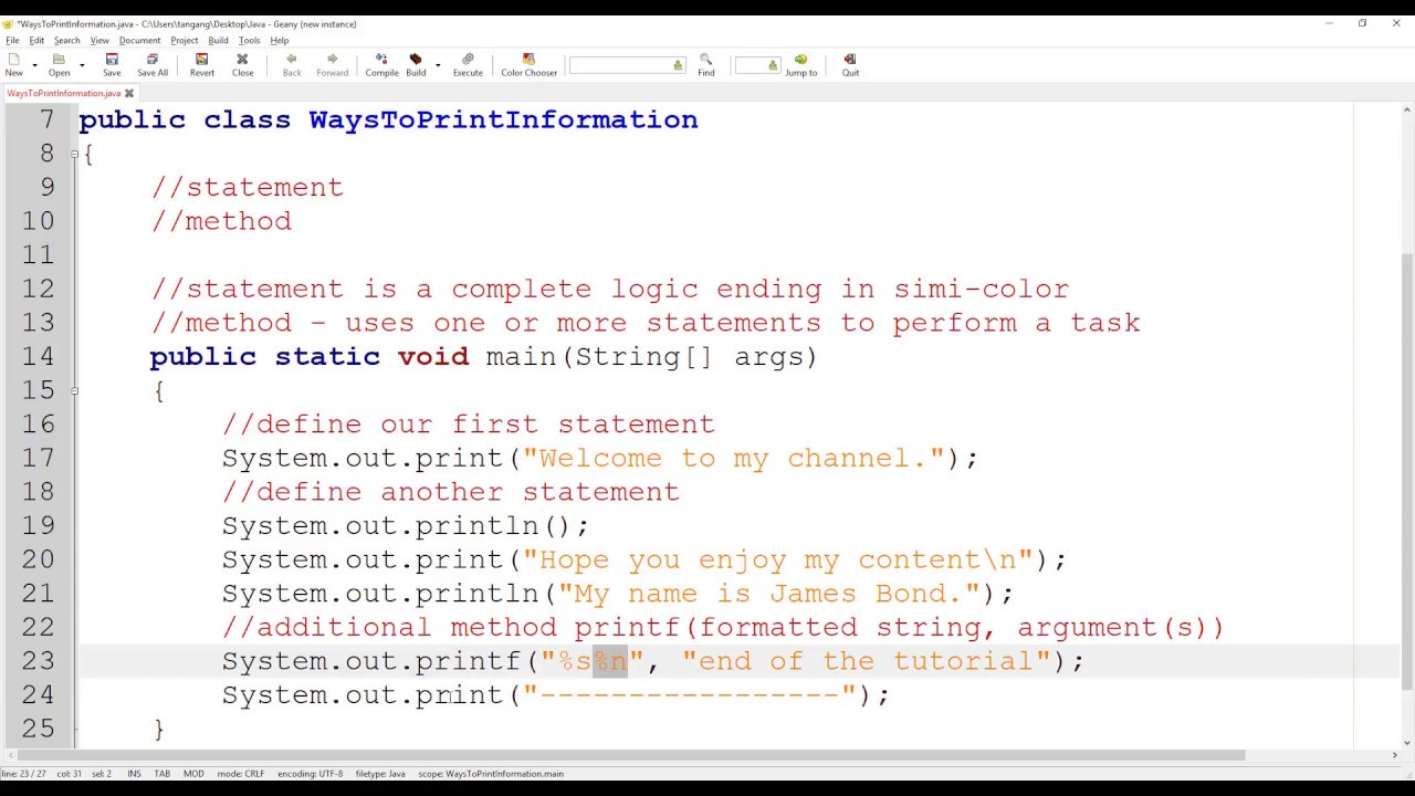 Java Tutorial 03 Using Print Println Methods Youtube Java Tutorial 03 Using Print Println Methods Youtube