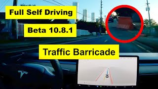 [FSD Beta 10.8.1] Tesla Model 3 vs Traffic Barricade and Another Drive to Crash Boat Beach