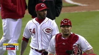 MIL@CIN: Chapman fans Braun to finish the game