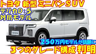 トヨタ 新型ミニバンＳＵＶ！３つのグレード構成で２５０万円で新登場する模様。