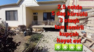 🏝Masazırda, 2,5 sotda, 5 daş kürsülü, 1 mərtəbəli, 3 otaqlı, tam təmirli, Kupçalı həyət evi satılır✅