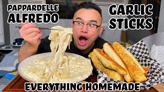 Pappardella Alfredo w/ Freshly Baked Garlic Sticks - Everything Homemade Recipe