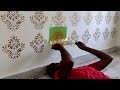 Flower Stencil applying on wall for decoration purpose || Danish Paint & Tech