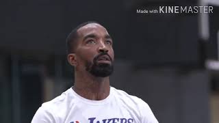 MASKED LEBRON JAMES AND JR SMITH FIRST PRACTICE AT LAKERS FACILITY