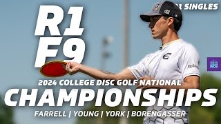 2024 College Disc Golf National Championships | DI Singles R1F9 | Farrell, Young, York, Borengasser