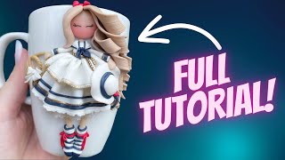 Sailor Girl Polymer Clay Doll on Mug | FULL TUTORIAL - Clay Craft Idea