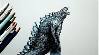 ゴジラを描いてみた色鉛筆　Drawing Godzilla Realistically with Colored Pencils