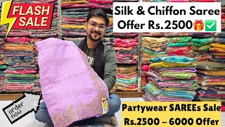 Partywear Silk \u0026 Chiffon Sarees RS.2500 -6000🎁✅New Collection😍 #saree #silksaree #chiffonsaree #sale