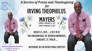 Live Stream of Funeral Service for  Irving  Theophilus Mayers