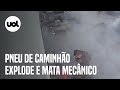 Pneu de caminhão explode e mata mecânico em oficina; vídeo tem imagens fortes