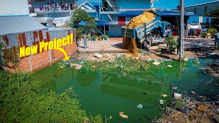 Start Incredible New Project! Landfill Delete Garbage Toxic Water Pond By Dozer D20P \u0026 5Ton Truck