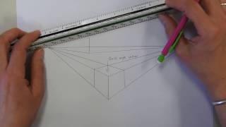 Drawing a cube in two point perspective: above, on and below the horizion line