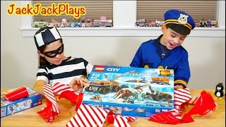 Cops & Robbers Costume Pretend Play! | Kids Unbox Lego City Arctic Exploration Set | JackJackPlays