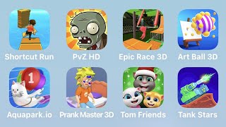 Shortcut Run, PvZ, Epic Race 3D, Art Ball 3D, Aquapark.io, Prank Master 3D, Tom Friends, Tank Stars