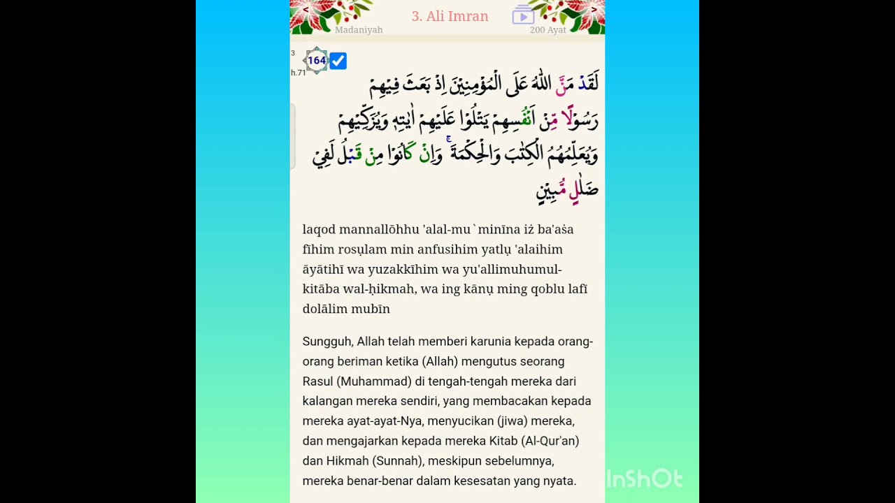 Bacaan Al-Qur'an Surah Al-Imran Ayat 164 #shorts #berpahala #istiqomah ...