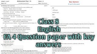 Class 8 English  FA 4 question paper with key answers Karnataka state board exam