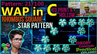 WAP in C to print Hollow Rhombus Star Pattern | C Tutorials | Let's Rock the Patterns 21/100