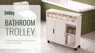 SoBuy Toilet paper roll holder丨Bathroom cabinet丨Storage cabinet丨Bathroom trolley丨BZR02-W