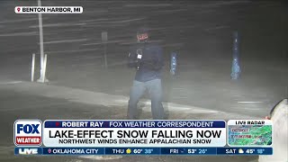 Correspondent LIVE In Brutal Whiteout Lake-Effect Snow, Winter Weather Conditions In Michigan