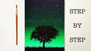 Night Sky Painting Tutorial for Beginners | Acrylic | Step by Step