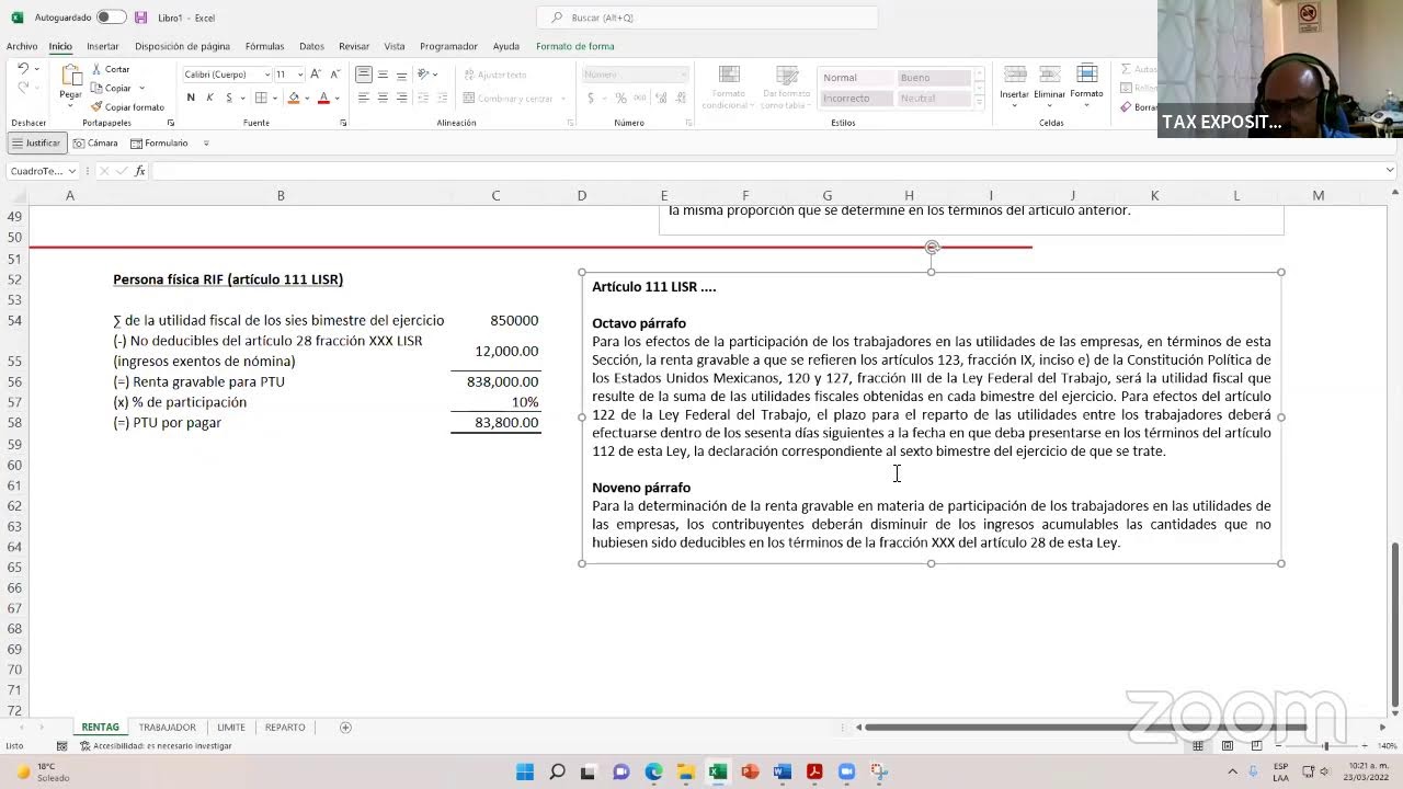 DETERMINACIÓN RENTA GRAVABLE PARA PTU Y DETERMINACIÓN POR TRABAJADOR ...