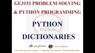 PYTHON DICTIONARIES | DICTIONARY OPERATIONS | GE3151 PROBLEM SOLVING AND PYTHON PROGRAMMING NOTES