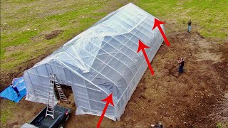 Installing 2 LAYERS of GREENHOUSE plastic w/ 3 ROPES (GHB #16)