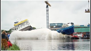 De tewaterlating van het mv GALE bij SaS te Foxhol