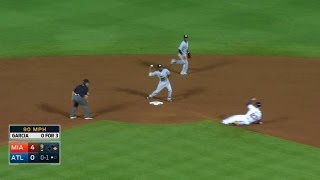 MIA@ATL: Marlins end game with double play