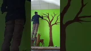 Deer and tree wall painting #shorts
