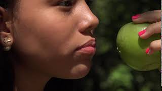 Girl Eating Apple Preteen Snack Pink Green