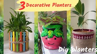 3 Decorative Planters from waste plastic container #diy planter from cardboard roll #Garden decor