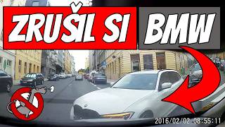 Bourá řidič BMW, uspal motorku uprostřed kruháče, vybrzdil kamion, koloběžkář na ránu - Dashcam #107