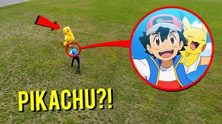 DRONE CATCHES PIKACHU AT ABANDONED FIELD!! (ASH KETCHUM THREW POKEBALL!!)